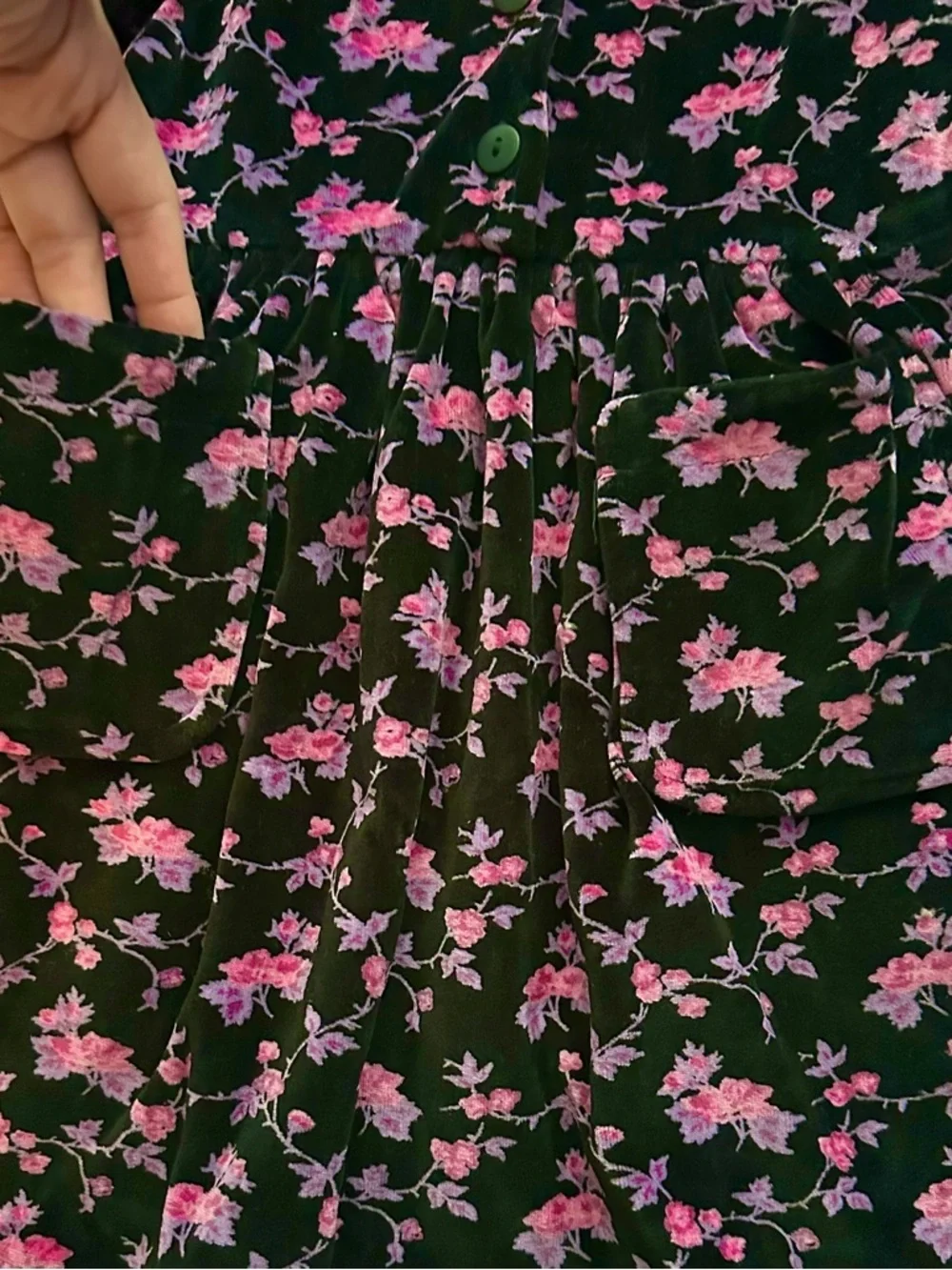 Vintage Cornelloki Cornell Trading Collared Velour Pink Floral Black Dress 2T